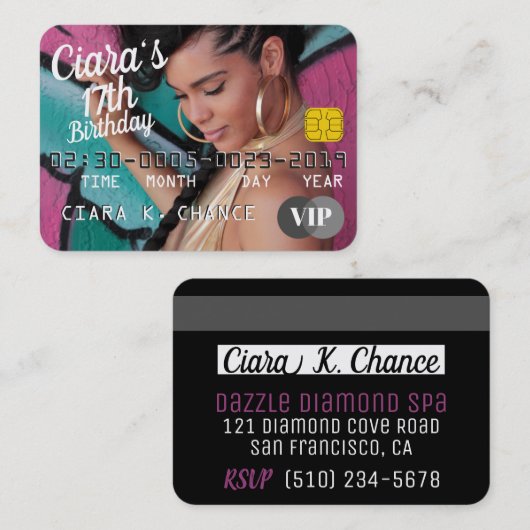 VIP Pass| Credit Kaart Foto Birthday Uitnodigingen (Voorkant / Achterkant)