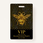 VIP Pass Elegant Black Gold Sparking Queen Bee Badge (Voorkant)