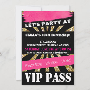 VIP PASS Girls Dance Party Sleepover Teenage Girl Kaart