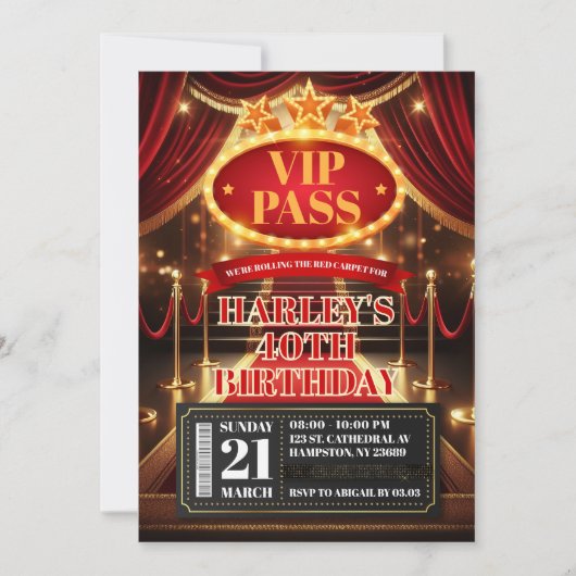 VIP Pass Glamour Premiere Hollywood Verjaardag voo Kaart (Voorkant)