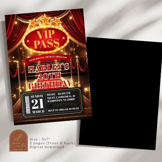 VIP Pass Glamour Premiere Hollywood Verjaardag voo Kaart