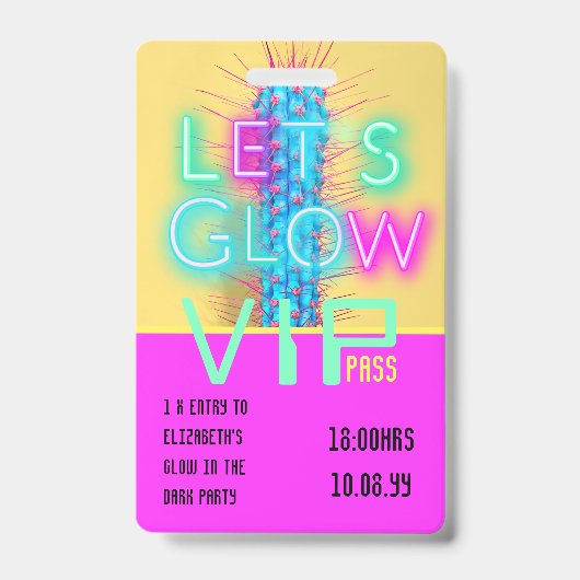 VIP Pass Glow in Dark Party UNIQUE INVITATION IDEA Badge (Voorkant)