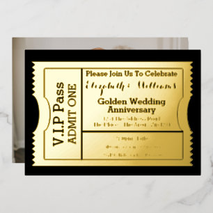 VIP Pass Golden Wedding Jubileum Ticket Folie Uitnodiging