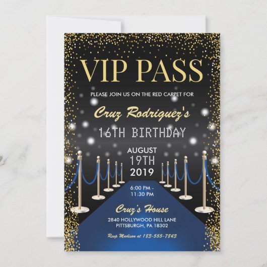 VIP Pass Hollywood Blue Carpet Birthday Kaart (Voorkant)