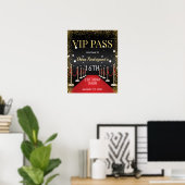 VIP Pass Hollywood Red Carpet Birthday Party Sign Poster (Thuiskantoor)