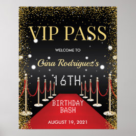 VIP Pass Hollywood Red Carpet Birthday Party Sign Poster