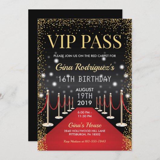 VIP Pass Hollywood Red Carpet Uitnodiging voor ver (Voorkant / Achterkant)