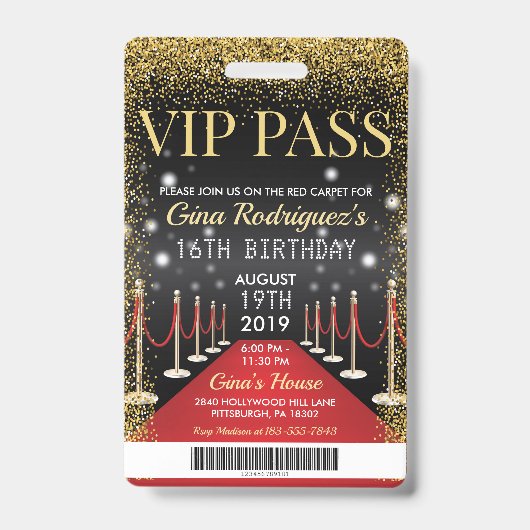 VIP Pass Hollywood Red Carpet Uitnodiging voor ver Badge (Front)