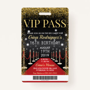 VIP Pass Hollywood Red Carpet Uitnodiging voor ver Badge