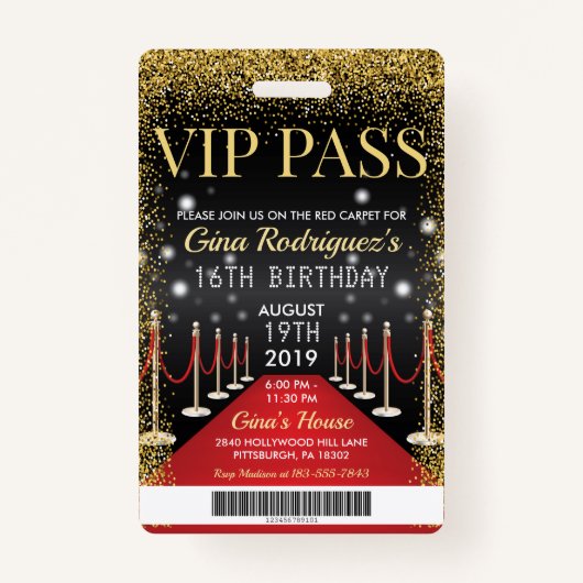 VIP Pass Hollywood Red Carpet Uitnodiging voor ver Badge (Voorkant)