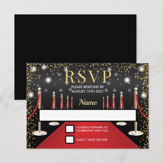 VIP Pass Hollywood Red Carpet Verjaardag RSVP-kaar RSVP Kaartje (Voorkant / Achterkant)