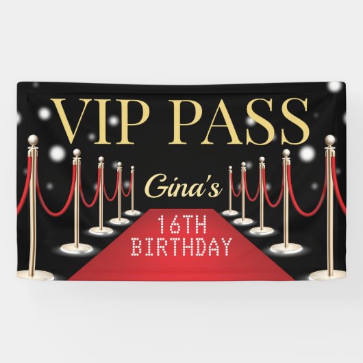 VIP Pass Hollywood Red Carpet Verjaardagsbanner Spandoek (Horizontaal)