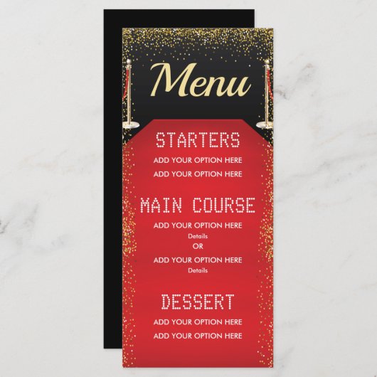 VIP Pass Hollywood Red Carpet Verjaardagsdiner Menu (Voorkant / Achterkant)