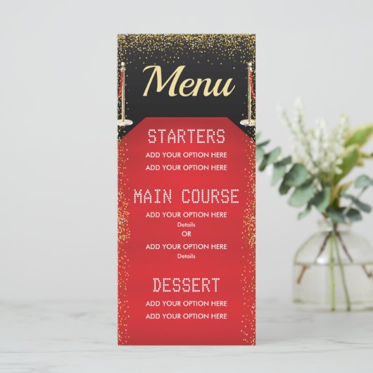 VIP Pass Hollywood Red Carpet Verjaardagsdiner Menu (Staand voorkant)