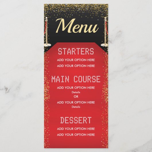 VIP Pass Hollywood Red Carpet Verjaardagsdiner Menu (Voorkant)