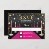VIP Pass Hollywood Roze Rode Tapijt Verjaardag RSVP Kaartje (Voorkant / Achterkant)