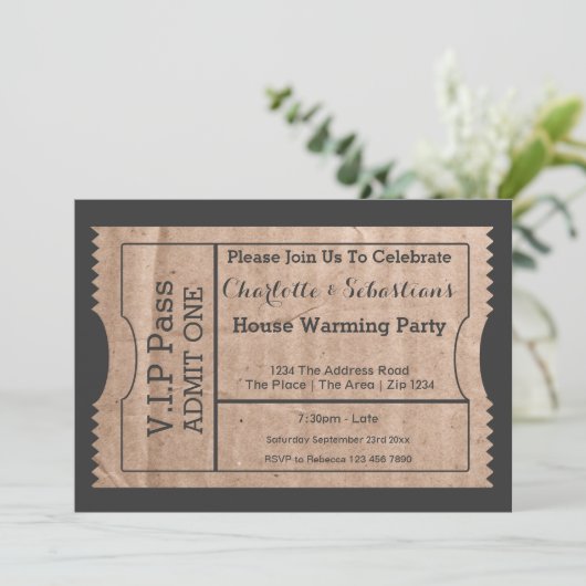 VIP Pass House Warming Cardboard Thleed Ticket Kaart (Staand voorkant)
