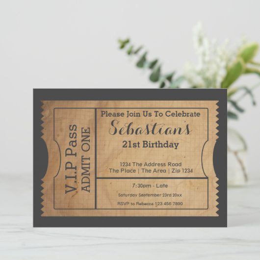 VIP Pass Party Admission Ticket Old Paper Style Kaart (Staand voorkant)