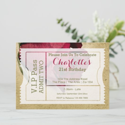 VIP Pass Party Toelating Ticket Red Rose Kaart (Staand voorkant)