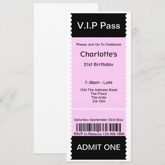 VIP Pass Party Tomission Ticket Kaart (Voorkant / Achterkant)
