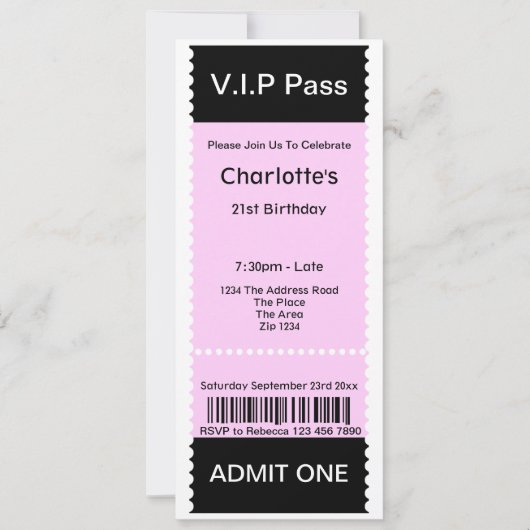 VIP Pass Party Tomission Ticket Kaart (Voorkant)