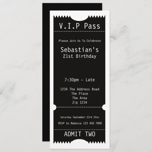 VIP Pass Party Tomission Ticket Kaart (Voorkant / Achterkant)