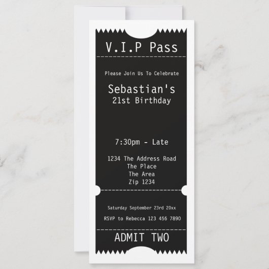 VIP Pass Party Tomission Ticket Kaart (Voorkant)