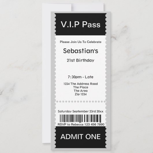 VIP Pass Party Tomission Ticket Kaart (Voorkant)