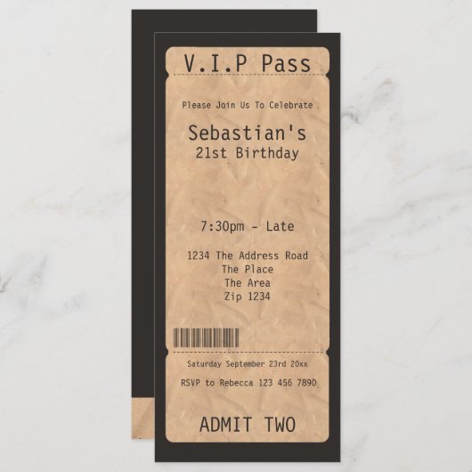 VIP Pass Party Tomission Ticket Kaart (Voorkant / Achterkant)