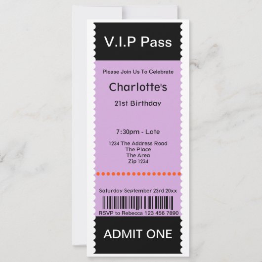 VIP Pass Party Tomission Ticket Kaart (Voorkant)