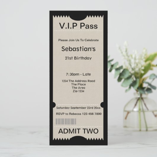 VIP Pass Party Tomission Ticket Kaart (Staand voorkant)