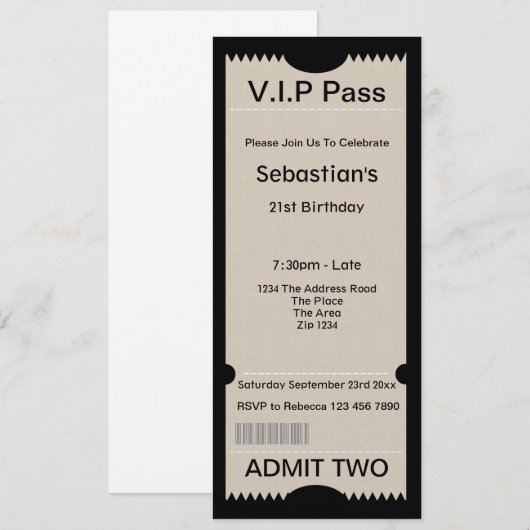 VIP Pass Party Tomission Ticket Kaart (Voorkant / Achterkant)
