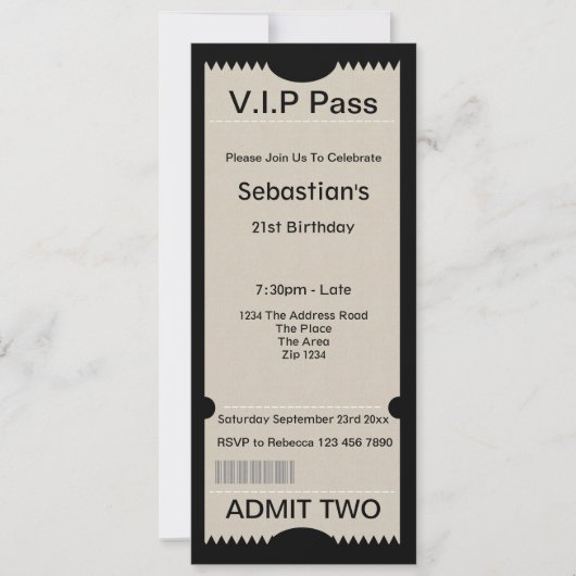 VIP Pass Party Tomission Ticket Kaart (Voorkant)