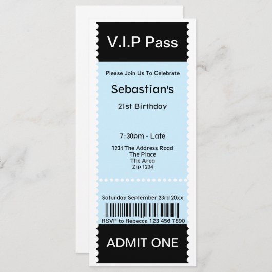 VIP Pass Party Tomission Ticket Kaart (Voorkant / Achterkant)