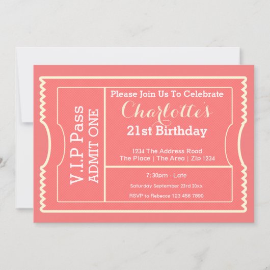 VIP Pass Party Tomission Ticket Roze Kaart (Voorkant)