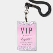 VIP Pass Pink Glitter Birthday Party Badge (Voorzijde met lanyard)