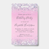 VIP Pass Pink Glitter Birthday Party Badge (Achterkant)