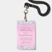 VIP Pass Pink Glitter Birthday Party Badge (Achterkant met lanyard)