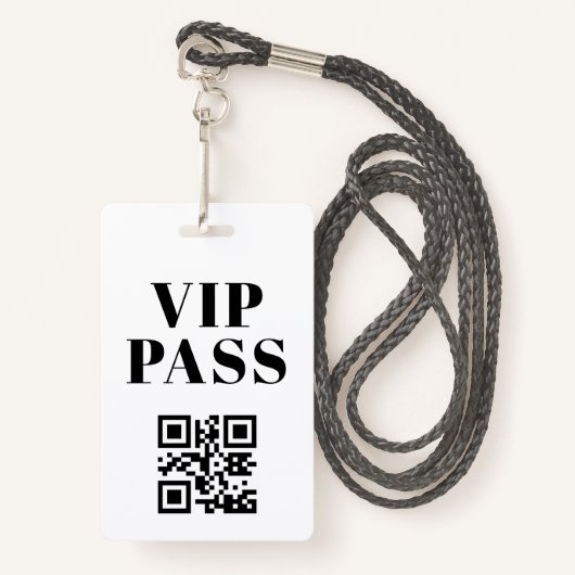 vip pass qr code minimalistisch modern badge (Voorkant met draagriem)