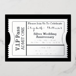 VIP Pass Silver Wedding Jubileum Ticket Folie Uitnodiging