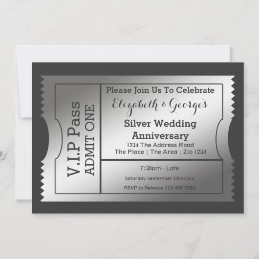 VIP Pass Silver Wedding Jubileum Ticket Kaart (Voorkant)