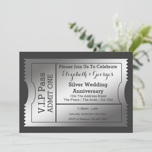 VIP Pass Silver Wedding Jubileum Ticket Kaart (Staand voorkant)