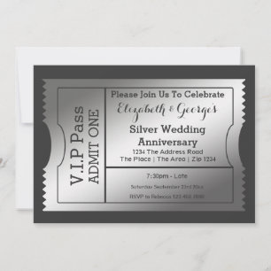 VIP Pass Silver Wedding Jubileum Ticket Kaart