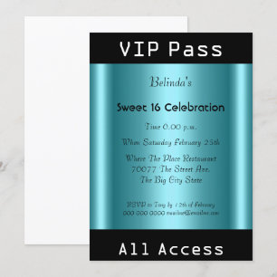 VIP pass Sweet 16 Birthday Party Black Blauwgroen Kaart