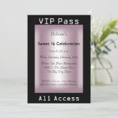 VIP pass Sweet 16 Birthday Party Black Pink Kaart (Staand voorkant)