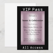 VIP pass Sweet 16 Birthday Party Black Pink Kaart (Voorkant / Achterkant)
