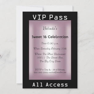 VIP pass Sweet 16 Birthday Party Black Pink Kaart