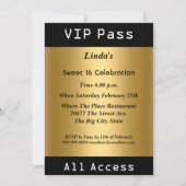 VIP pass Sweet 16 Birthday Party Gold Kaart (Voorkant)