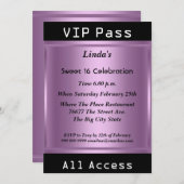 VIP pass Sweet 16 Birthday Party Paars Kaart (Voorkant / Achterkant)