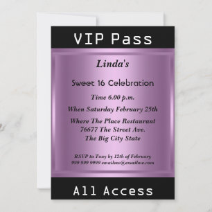 VIP pass Sweet 16 Birthday Party Paars Kaart